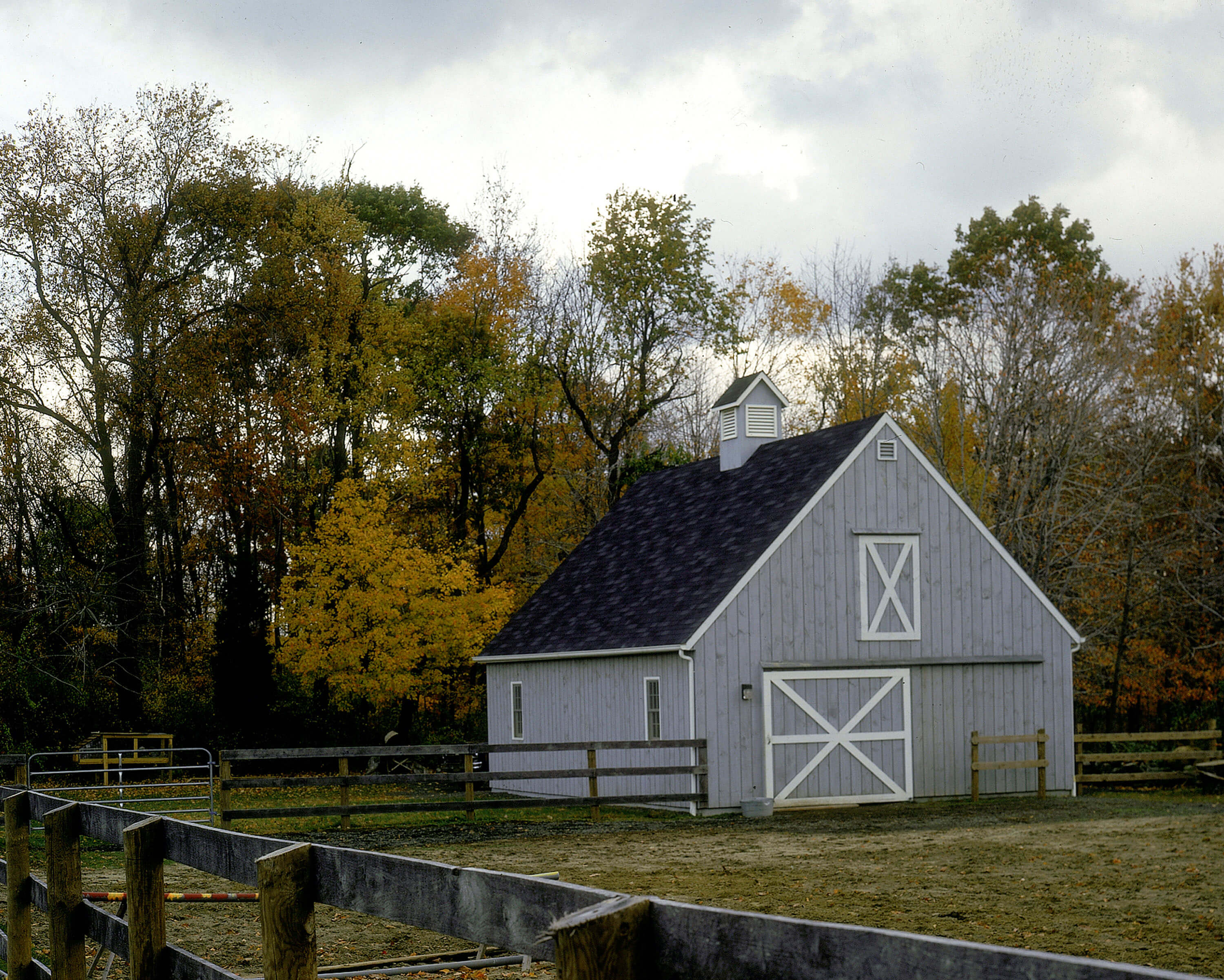 Gray Stable Exterior with white trim