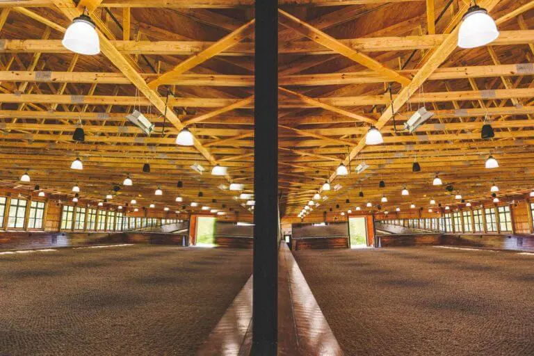 A look down the middle of the indoor riding arena